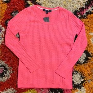 Bright Bubble Gum Pink Cable Knit Sweater, Size S